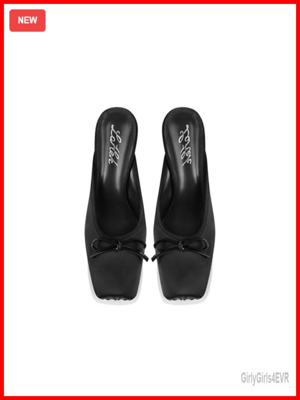 Satin Ballet Mule Kitten Heels Slip-On Square Toe Pumps with Bow